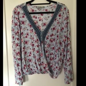 Blue Floral Splice Front Blouse (Large)